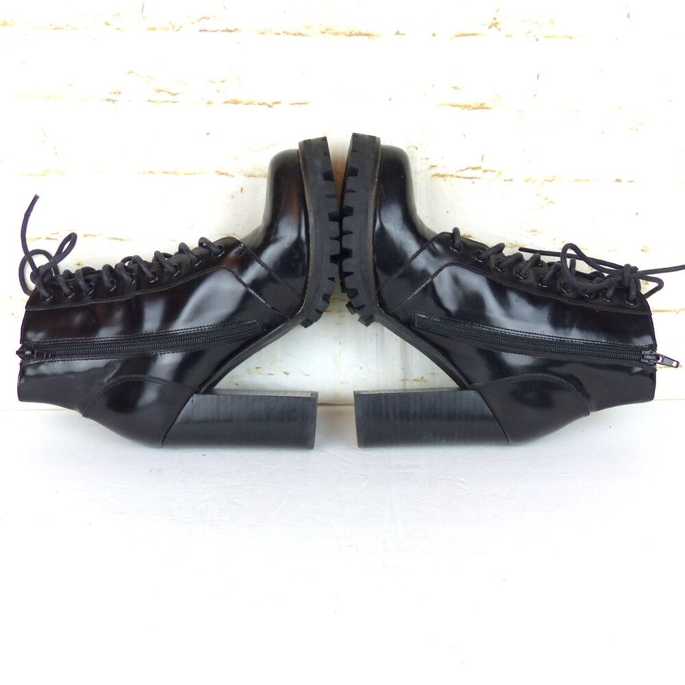Jeffrey Campbell Legion Boot Women 8.5M Black Leather Heel Lace Zip Lug Ankle - Picture 9 of 13